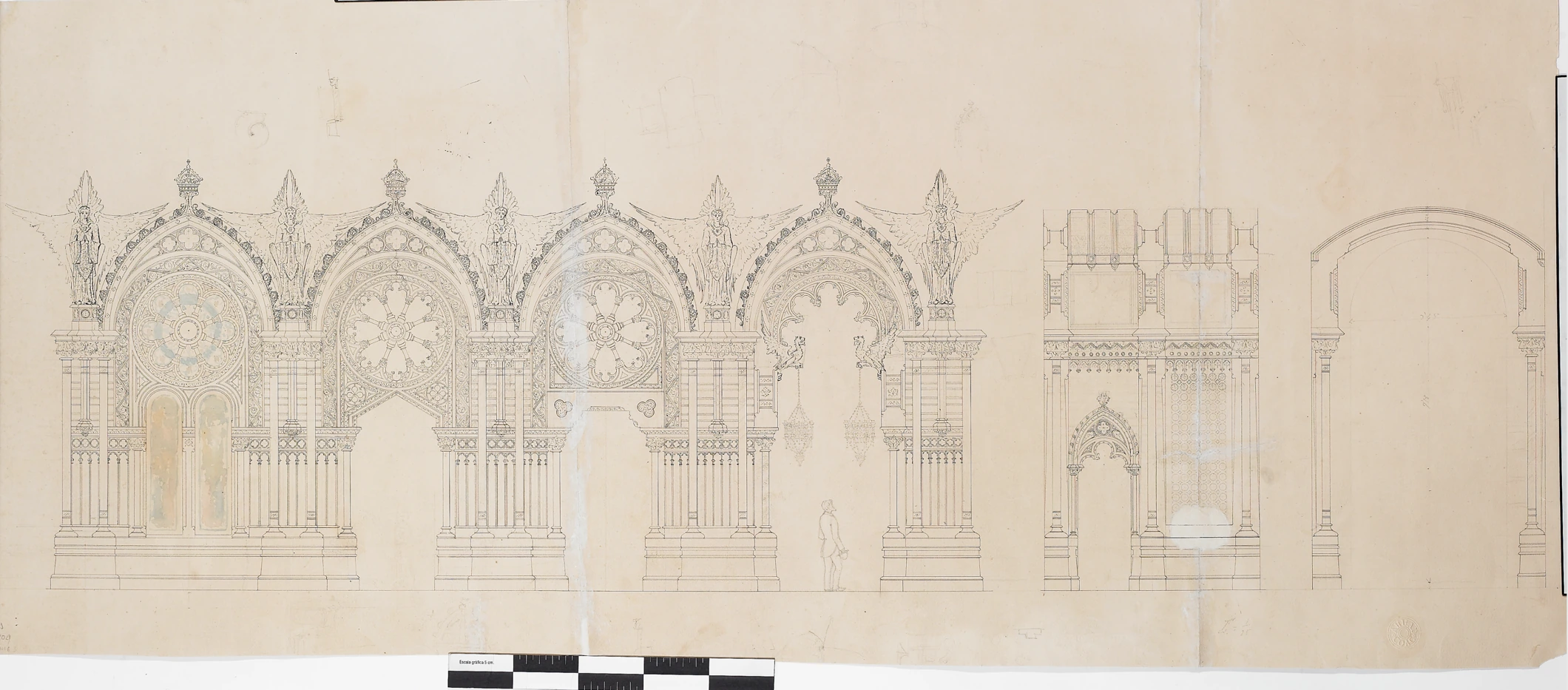 Anteproyecto del camarín de la basílica de Montserrat: alzado y sección